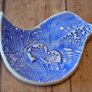 blue bird shaped ring dish, ceramic dish, trinket dish, jewelry holder, spoon rest