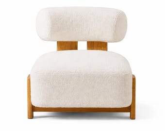 Moderner Bouclé-Sessel - breiter gerollter Rückenakzent mit Massivholzrahmen, weicher gepolsterter Sitz für Wohnzimmer, Schlafzimmer oder Büro