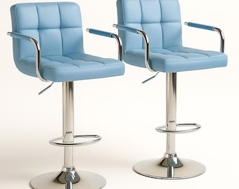 Set of 2 Adjustable Bar Stools – Modern Faux Leather Swivel Chairs with Chrome Base, Counter Height Kitchen Island Chairs