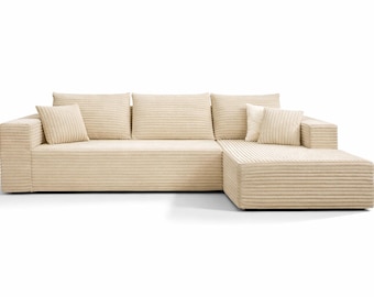 Modern Corduroy Sectional Sofa, Modular L-Shaped or U-Shaped Couch with Chaise, Deep Seat Upholstered Sofa for Living Room
