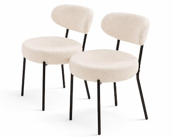 Set of 4 / 6 Modern Bouclé Dining Chairs, White Upholstered Dining Chairs with Black Metal Legs, Contemporary Kitchen & Dining Room Seating