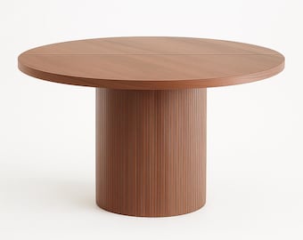 Round Walnut Dining Table: Mid-Century Modern Pedestal, 4 Seats