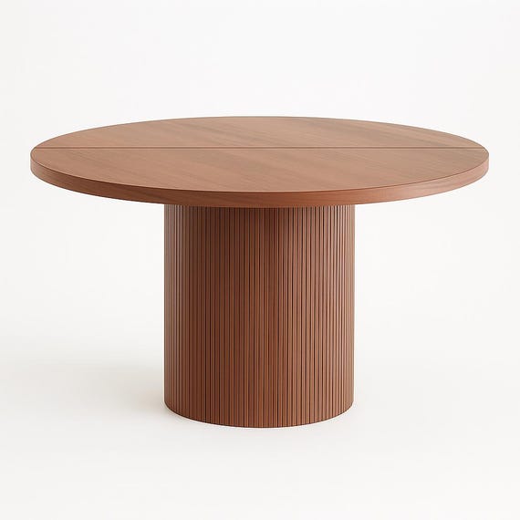 Round Walnut Dining Table: Mid-Century Modern Pedestal, 4 Seats