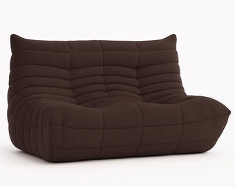 Double Seat Togo Style Lounge Chair: Soft Bouclé Accent Sofa