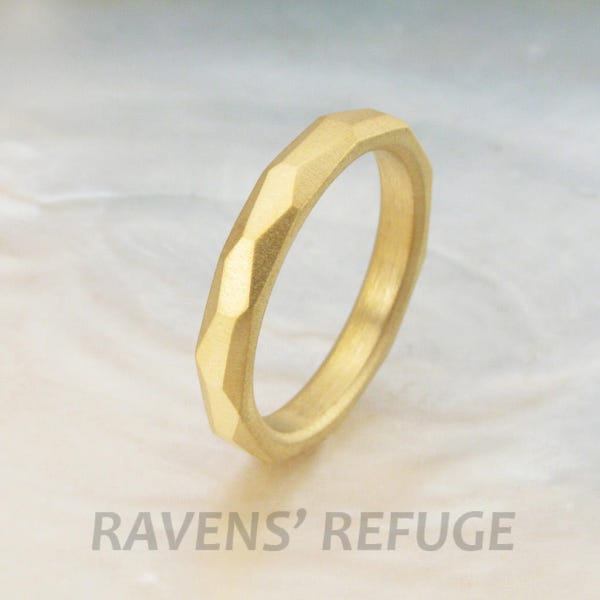 chiseled wedding ring -- rustic 3mm wedding band in 21k gold