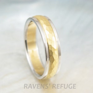 platinum and 22k gold wedding band hammered two tone ring with rustic finish image 1