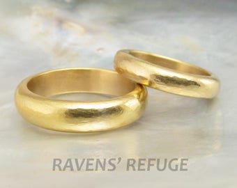 rustic wedding bands -- his and hers wedding rings, hand forged in 18k gold