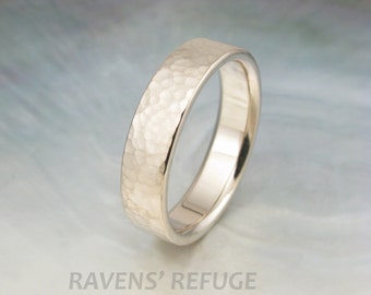 matte wedding band with hammered design -- 6mm wedding ring in 14k palladium white gold