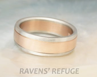 men's white gold rose gold wedding band -- 7mm comfort ring