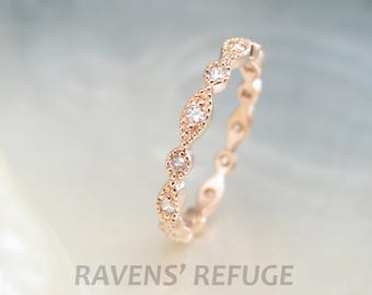 marquise and dot diamond eternity band  -- beaded rose gold ring