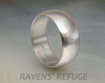 rustic platinum band -- 8mm low dome textured wedding ring