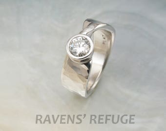 mobius engagement ring - hammered diamond platinum bezel ring - twisted wedding band - artisan handmade