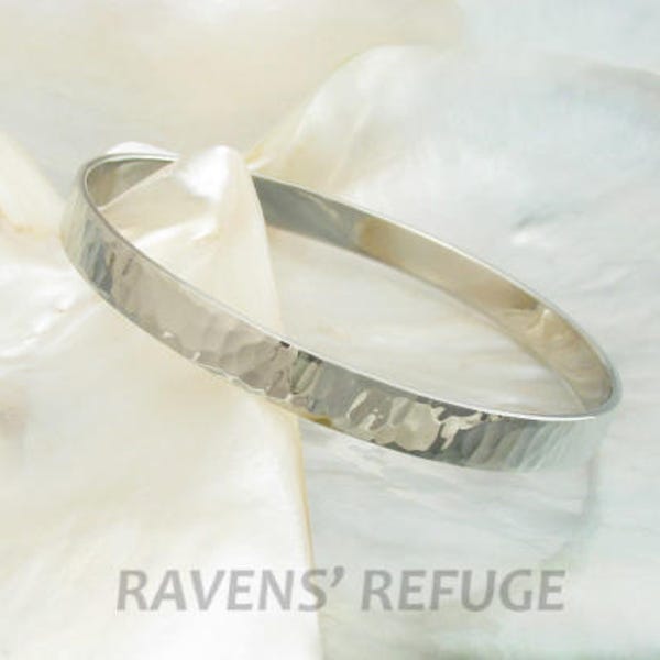 hammered bangle / bracelet in 14k white gold -- handmade, hand forged hammered bracelet