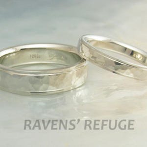 white gold wedding bands hammered in 18k gold with stepped edges, comfort fit image 1