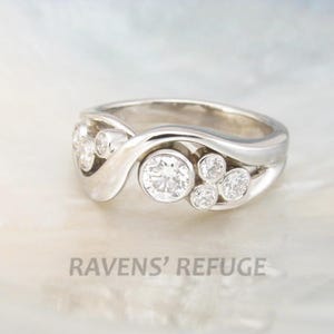 bezel set bubble diamond ring in 14k white gold -- artisan handmade engagement ring