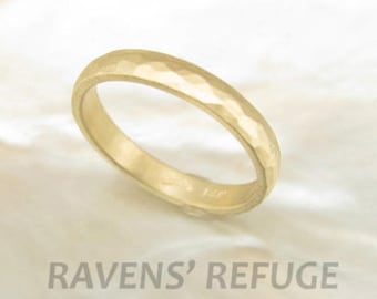 unique handcrafted wedding ring -- 3mm hammered wedding band in 14k gold