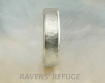 14k white gold hammered wedding band / men's wedding ring, comfort fit, 6mm wide