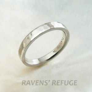 3mm Platinum Wedding Ring With Unique Hammered Waterfall Finish Comfort ...