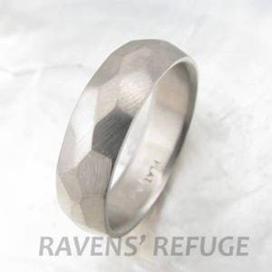 rustic mens wedding band -- 6mm platinum ring with random faceting