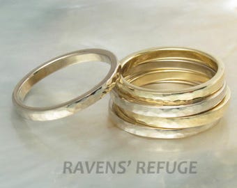 skinny hammered band / stacking ring in yellow, white, or rose gold