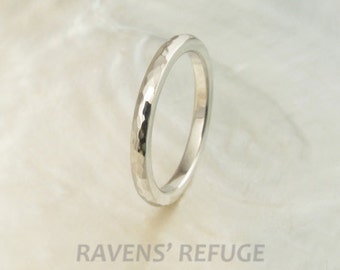 handmade wedding band -- 2mm hammered platinum ring, comfort fit