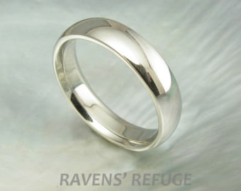 5mm white gold wedding band for men or women -- half round dome ring in 14k gold