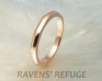 14k recycled rose gold faceted stacking ring / wedding band