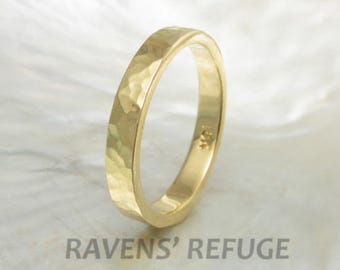 3mm 18k gold ring -- hammered wedding band, handmade