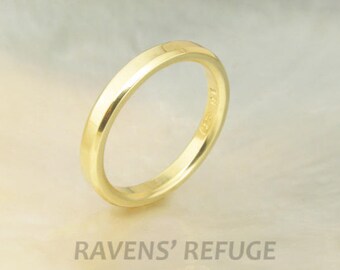 yellow gold wedding band -- 3mm flat band with beveled edges, 18k gold