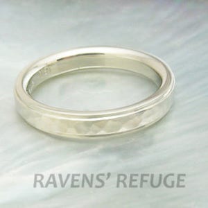 white gold wedding bands hammered in 18k gold with stepped edges, comfort fit image 4