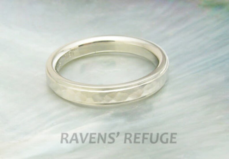 white gold wedding bands hammered in 18k gold with stepped edges, comfort fit image 4