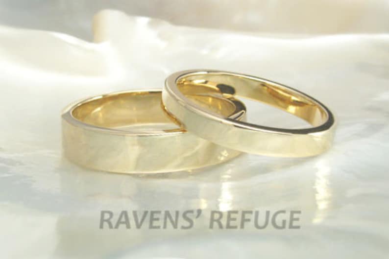 Simple Flat Wedding Bands in 14k Yellow Gold White Gold or Etsy