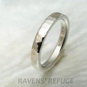 3mm Platinum Wedding Ring With Unique Hammered Waterfall Finish Comfort ...