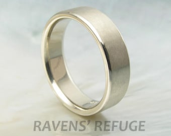 wedding band white gold, comfort fit, 6mm mens flat wedding ring