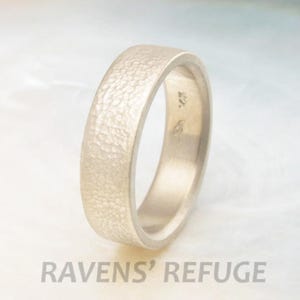 textured men's wedding band in palladium white gold matte wedding ring 6mm wide, leaf pattern image 1