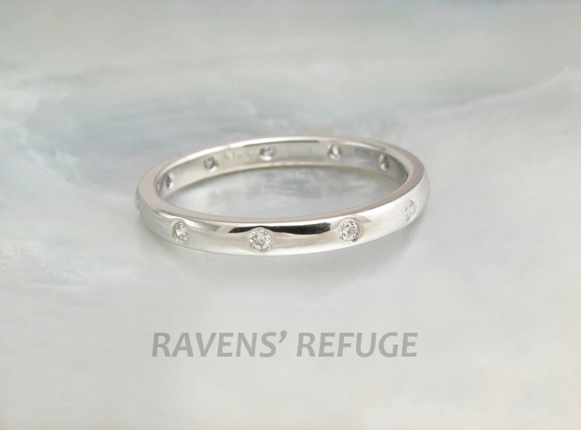 Diamond Platinum Anniversary Band / Wedding Ring Burnish Set Etsy