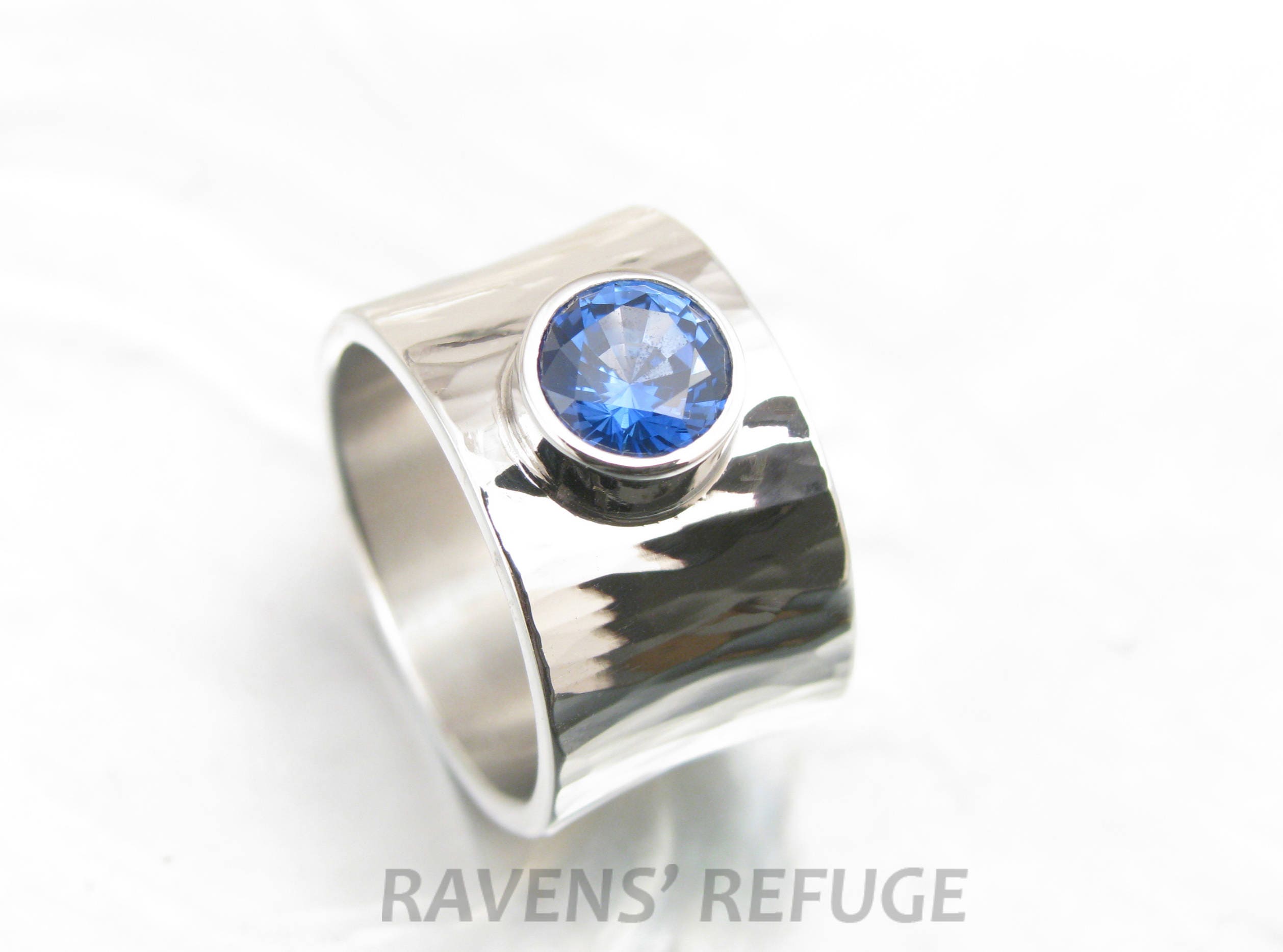 Hand Forged Engagement Ring, Platinum and Blue Sapphire -- by Ravens ...