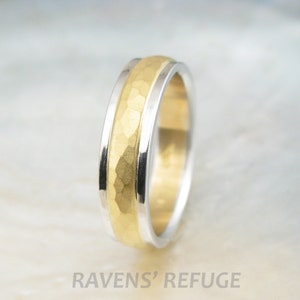 platinum and 22k gold wedding band hammered two tone ring with rustic finish image 4