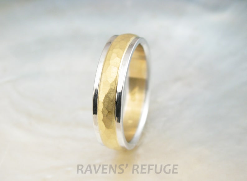 platinum and 22k gold wedding band hammered two tone ring with rustic finish image 4