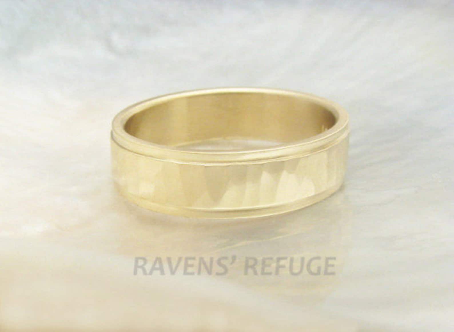 Unique Man's Wedding Ring 5mm 14k Yellow Gold Hammered Etsy