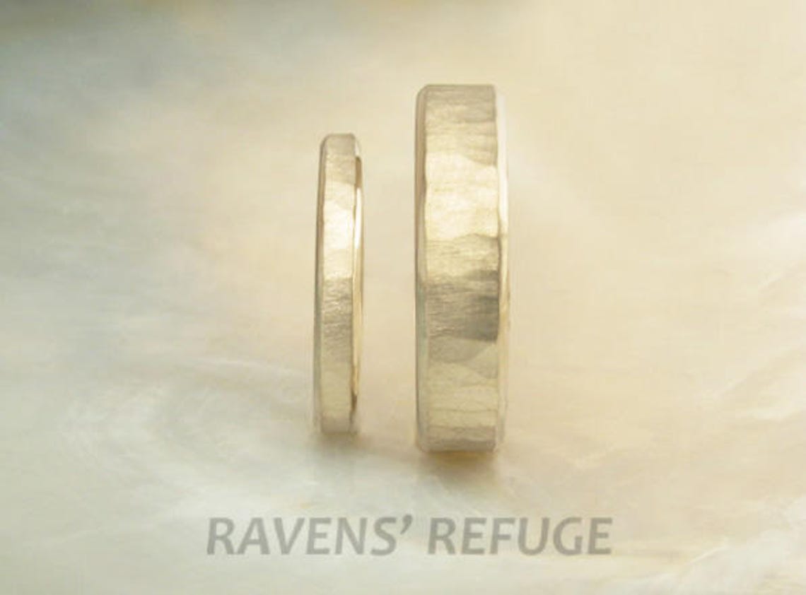 Custom Wedding Rings Hammered Wedding Band Set in 14k Etsy