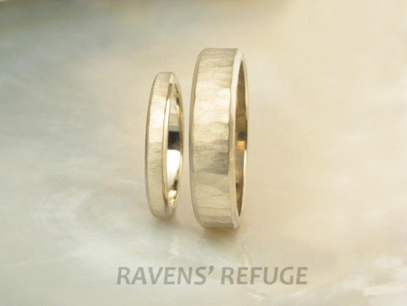 Custom Wedding Rings Hammered Wedding Band Set in 14k Etsy
