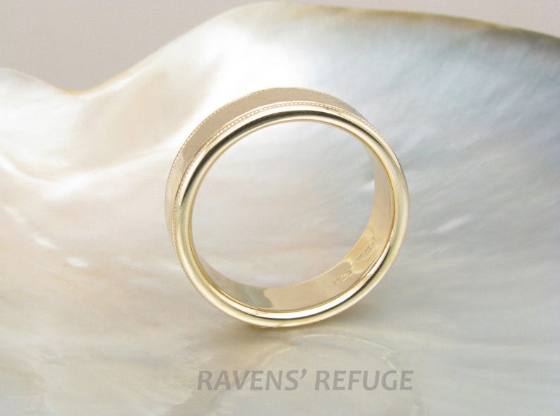 Mens Wedding Band With Milgrain 7mm Wide Hammered Wedding Ring 