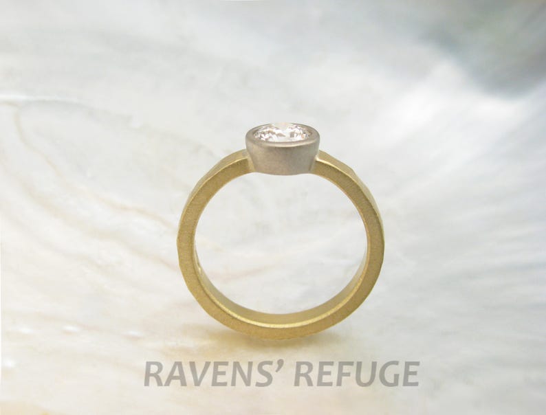 Organic eco engagement ring hammered 18k gold band with low Etsy