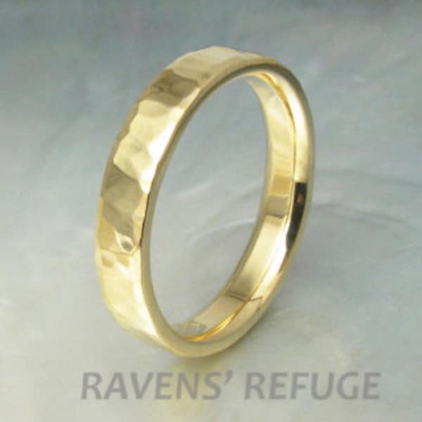 comfort fit wedding band -- 4mm hammered wedding ring in 18k gold