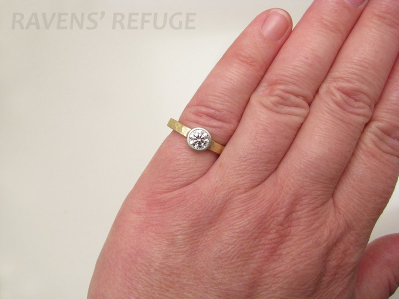 Organic eco engagement ring hammered 18k gold band with low Etsy