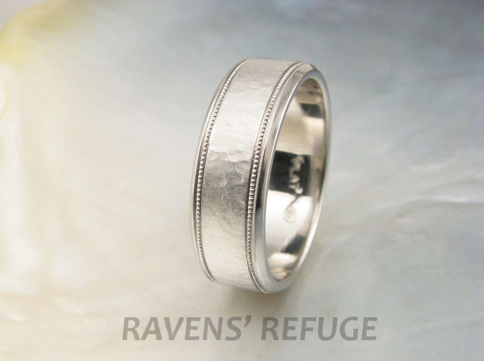 Mens Platinum Wedding Band Textured With Milgrain 7mm Wide Platinum