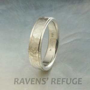 white gold wedding bands hammered in 18k gold with stepped edges, comfort fit image 5