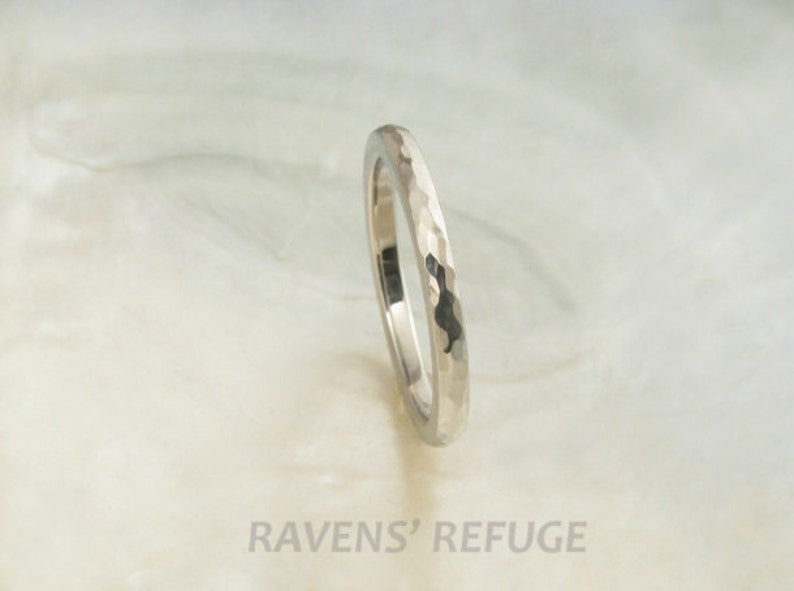 handmade wedding band 2mm hammered platinum ring, comfort fit image 3