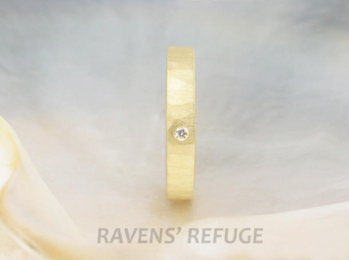 Hammered Diamond Ring 3.5mm 18k Gold Women's Wedding Etsy